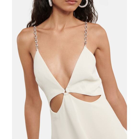 Simkhai Mini Dress Ellis embellished crêpe in Cream Cut Out Chain Straps Size 0 - Picture 11 of 11